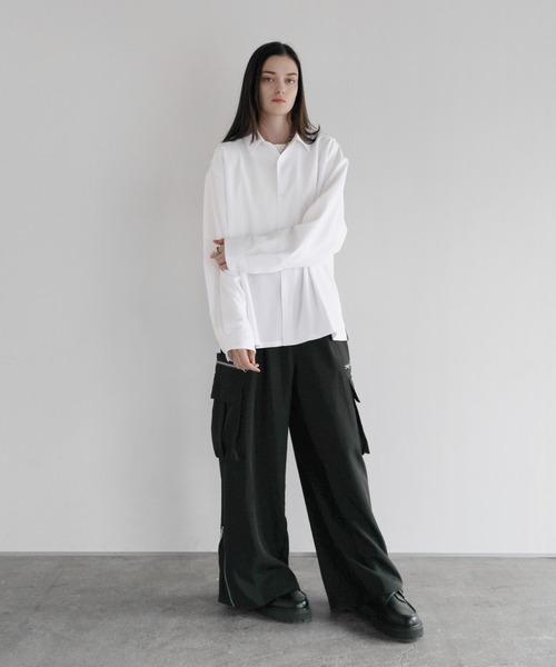 SOCCE（ソーシー）の「【防シワ】ボックスカットルーズレギュラーシャツ（シャツ/ブラウス・メンズ・ブラック/サックスブルー/チャコール/ホワイト/ストライプ/チェック・S/M/L/XL）」の13枚目の写真