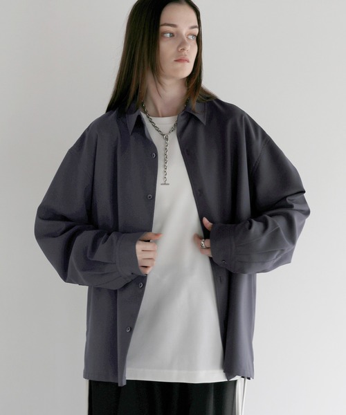 SOCCE(ソーシー)の「【防シワ】ボックスカットルーズレギュラーシャツ(シャツ/ブラウス・メンズ・ブラック/サックスブルー/チャコール/ホワイト/ストライプ/チェック・S/M/L/XL)」の17枚目の写真