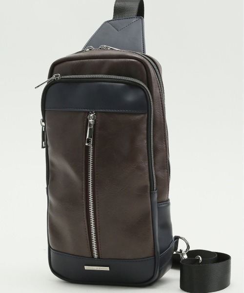 TAKA-Q(タカキュー)の「【二層式】タカキュー 配色 ボディバッグ(ボディバッグ/ウエストポーチ・メンズ・ネイビー/ブラウン・FREE)」の1枚目の写真