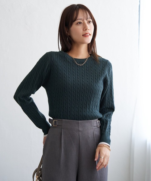 IKKA LOUNGE(イッカラウンジ)の「ミニケーブルニットプルオーバー(ニット/セーター・レディース・ブラック/ダークグリーン/ベージュ/オフホワイト/シルバー・M/L/S)」の14枚目の写真