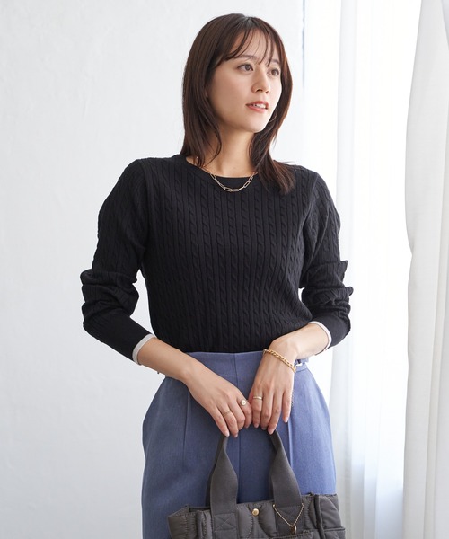 IKKA LOUNGE(イッカラウンジ)の「ミニケーブルニットプルオーバー(ニット/セーター・レディース・ブラック/ダークグリーン/ベージュ/オフホワイト/シルバー・M/L/S)」の7枚目の写真
