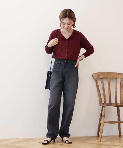 AMERICAN HOLIC（アメリカンホリック）の「ソフトコットンクルーネックカーディガン（カーディガン/ボレロ・レディース・モカ/ボルドー/ダークネイビー/杢グレー/ブラック・M/L）」の6枚目の写真