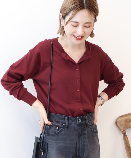 AMERICAN HOLIC（アメリカンホリック）の「ソフトコットンクルーネックカーディガン（カーディガン/ボレロ・レディース・モカ/ボルドー/ダークネイビー/杢グレー/ブラック・M/L）」の5枚目の写真