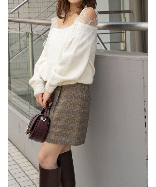 SNIDEL（スナイデル）の「レーストリミングニットプルオーバー（ニット/セーター・レディース・グレー/オフホワイト/ミント・F）」の7枚目の写真