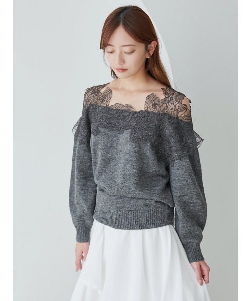 新品　snidel スナイデル　 レーストリミングニットプルオーバー レーストリミングニットプルオーバー（ニット/セーター