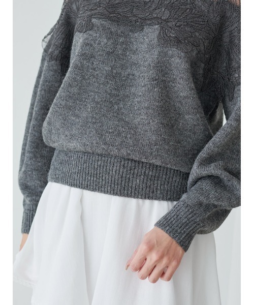 SNIDEL（スナイデル）の「レーストリミングニットプルオーバー（ニット/セーター・レディース・グレー/オフホワイト/ミント・F）」の9枚目の写真