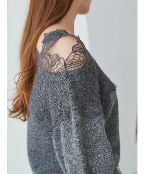 【完売】SNIDEL レーストリミングニットプルオーバー　グレー　オフショル スナイデル SNIDEL レーストリミングニットプルオーバー （GRY