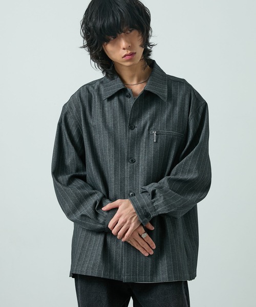 CIYOT(シヨウト)の「【CIYOT】ウールライクファブリックルーズシャツジャケット【セットアップ対応】(シャツ/ブラウス・メンズ・グレー/ダークグレー/ブラック/チャコールグレー・M/L/S)」の14枚目の写真