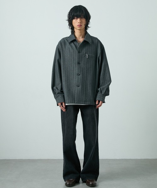 CIYOT(シヨウト)の「【CIYOT】ウールライクファブリックルーズシャツジャケット【セットアップ対応】(シャツ/ブラウス・メンズ・グレー/ダークグレー/ブラック/チャコールグレー・M/L/S)」の19枚目の写真