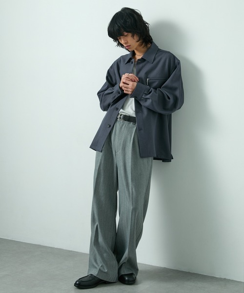 CIYOT(シヨウト)の「【CIYOT】ウールライクファブリックルーズシャツジャケット【セットアップ対応】(シャツ/ブラウス・メンズ・グレー/ダークグレー/ブラック/チャコールグレー・M/L/S)」の7枚目の写真
