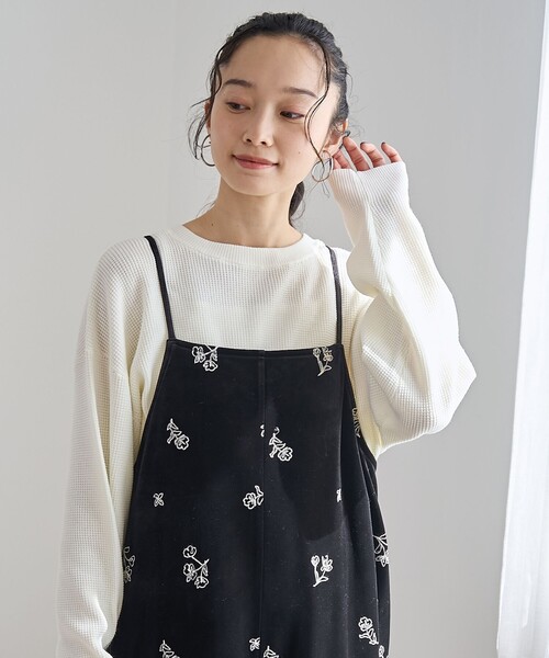 セール】フラワー刺繍ベロアサロペット（サロペット/オーバーオール