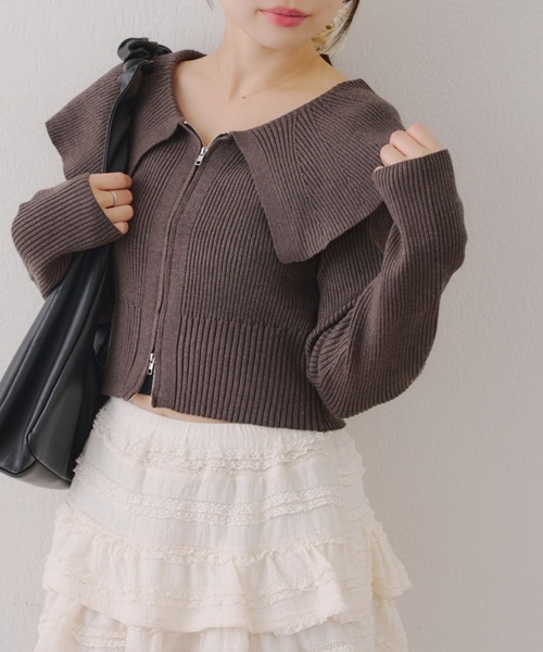 continuer de NICE CLAUP（コンティニューデナイスクラップ）の「ＢＩＧ衿ＺＩＰカーデ（カーディガン/ボレロ・レディース・アイボリー/チャコールグレー/ブルー/ブラウン・FREE）」の17枚目の写真