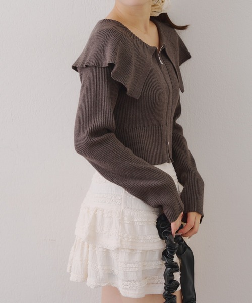 continuer de NICE CLAUP（コンティニューデナイスクラップ）の「ＢＩＧ衿ＺＩＰカーデ（カーディガン/ボレロ・レディース・アイボリー/チャコールグレー/ブルー/ブラウン・FREE）」の19枚目の写真