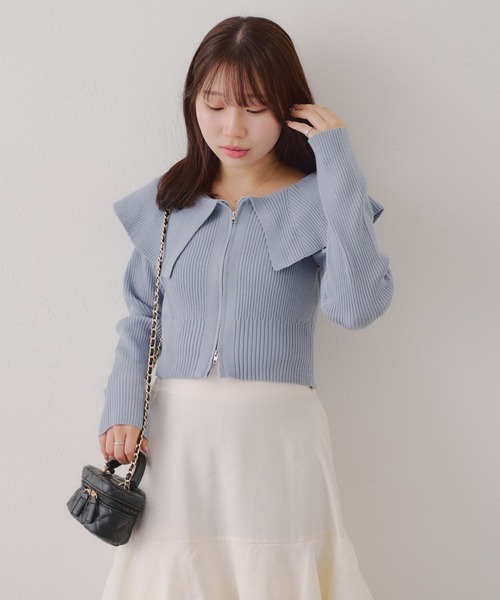 continuer de NICE CLAUP（コンティニューデナイスクラップ）の「ＢＩＧ衿ＺＩＰカーデ（カーディガン/ボレロ・レディース・アイボリー/チャコールグレー/ブルー/ブラウン・FREE）」の7枚目の写真