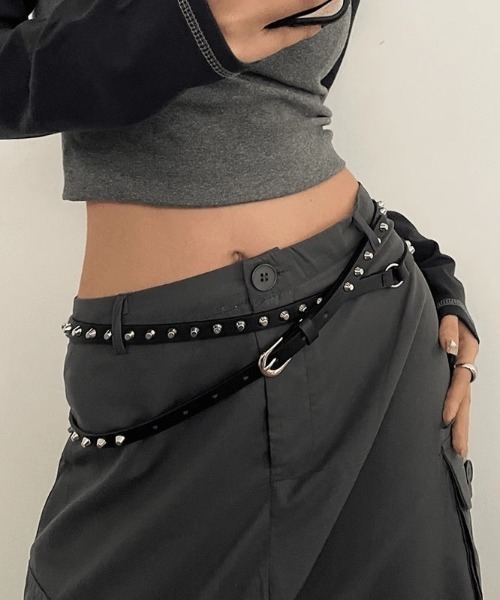 lilful(リルフル)の「Y2K ロックスタッズ 2連ロング細ベルト(ベルト・レディース・ブラック/ブラウン・F)」の14枚目の写真