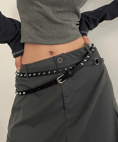lilful(リルフル)の「Y2K ロックスタッズ 2連ロング細ベルト(ベルト・レディース・ブラック/ブラウン・F)」の13枚目の写真