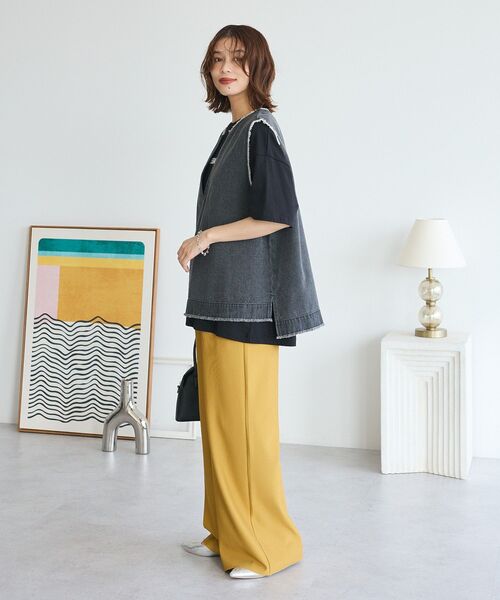 Green　Parks（グリーンパークス）の「楽ちんプリーツワイドパンツ（スラックス・レディース・ブラック/ホワイト系その他2/チャコールグレー/マスタード・FREE）」の6枚目の写真