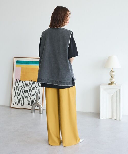 Green　Parks（グリーンパークス）の「楽ちんプリーツワイドパンツ（スラックス・レディース・ブラック/ホワイト系その他2/チャコールグレー/マスタード・FREE）」の7枚目の写真