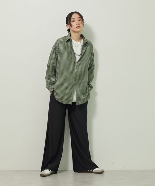 Green　Parks（グリーンパークス）の「楽ちんプリーツワイドパンツ（スラックス・レディース・ブラック/ホワイト系その他2/チャコールグレー/マスタード・FREE）」の11枚目の写真