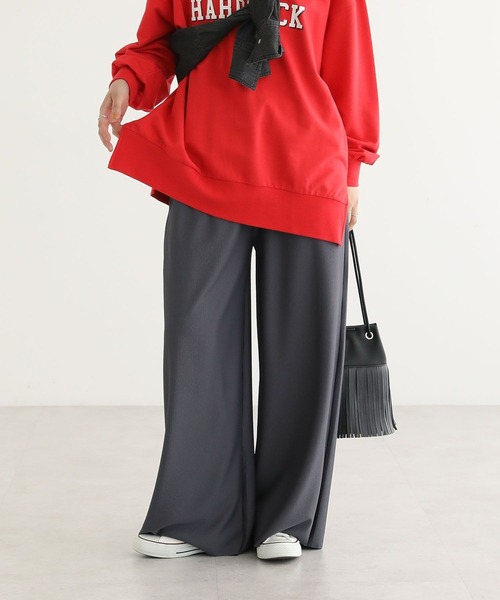 Green　Parks（グリーンパークス）の「楽ちんプリーツワイドパンツ（スラックス・レディース・ブラック/ホワイト系その他2/チャコールグレー/マスタード・FREE）」の4枚目の写真