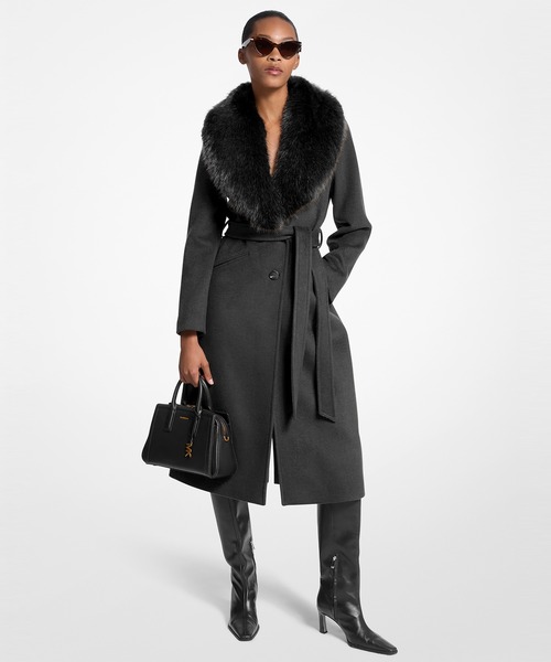 MICHAEL KORS(マイケルコース)の「フォーファー トリム ウールブレンド コート(その他アウター・レディース・ブラック・M/S/XS/XXS)」の1枚目の写真
