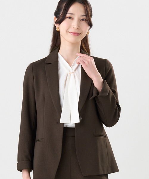 TOKYO SHIRTS（トウキョウシャツ）の「ウーリッシュ素材 テーラード ジャケット セットアップ可能（テーラードジャケット・レディース・ネイビー/ブラウン・M/L/LL）」の2枚目の写真