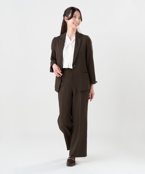 TOKYO SHIRTS（トウキョウシャツ）の「ウーリッシュ素材 テーラード ジャケット セットアップ可能（テーラードジャケット・レディース・ネイビー/ブラウン・M/L/LL）」の3枚目の写真