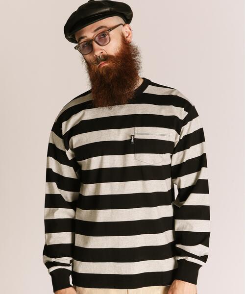 Schott（ショット）の「Schott/ショット/WIDE BORDER LS T-SHIRT/ワイドボーダー ロンＴ（Tシャツ/カットソー・メンズ・グレー/ブラック・2XL/L/M/S/XL）」の9枚目の写真