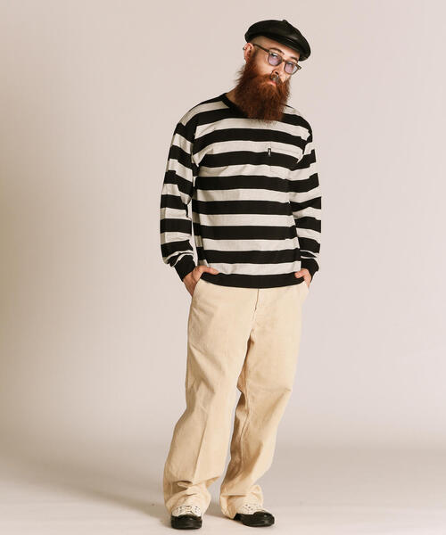 schott（ショット）の「Schott/ショット/WIDE BORDER LS T-SHIRT/ワイドボーダー ロンＴ（Tシャツ/カットソー・メンズ・グレー/ブラック・2XL/L/M/S/XL）」の3枚目の写真