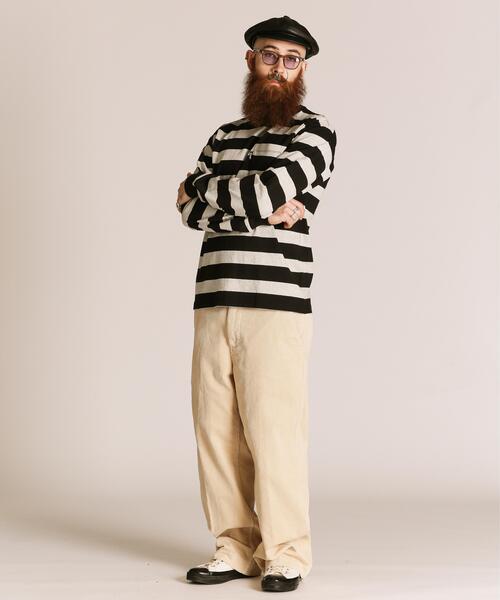 Schott（ショット）の「Schott/ショット/WIDE BORDER LS T-SHIRT/ワイドボーダー ロンＴ（Tシャツ/カットソー・メンズ・グレー/ブラック・2XL/L/M/S/XL）」の6枚目の写真