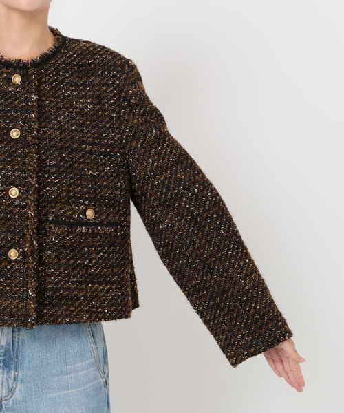 IENA GIOLICA ノーカラーツイードジャケット.S ブラック 完売品 23区｜GIOLICA ノーカラー ツイード ジャケット | Rakuten Fashion