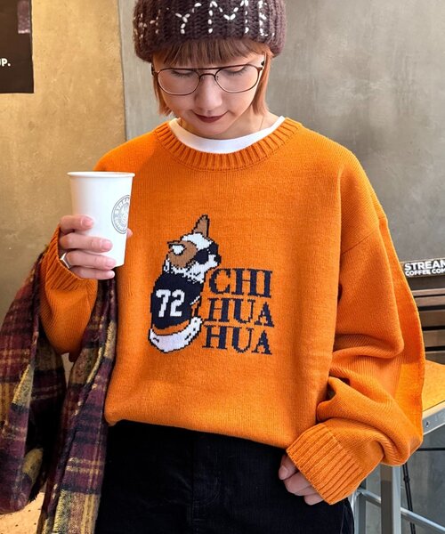ユニセックス】犬アソート柄ロゴジャガードニット（ニット/セーター