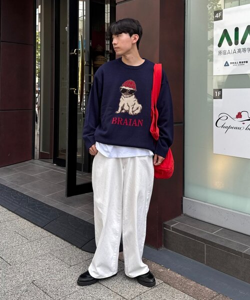 セール】【ユニセックス】犬 ニット アソートロゴジャガード