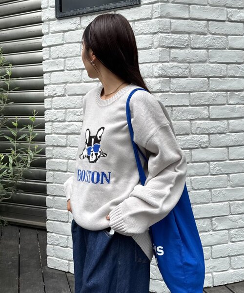 CIAOPANIC TYPY（チャオパニックティピー）の「【ユニセックス】犬アソート柄ロゴジャガードニット（ニット/セーター・レディース・チャコールグレー/ネイビー/イエロー/オレンジ/ライトグレー・LARGE/MEDIUM）」の6枚目の写真