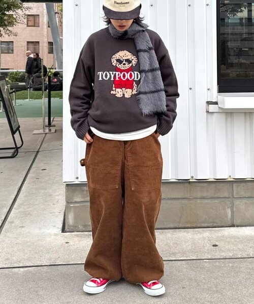 CIAOPANIC TYPY（チャオパニックティピー）の「【ユニセックス】犬アソート柄ロゴジャガードニット（ニット/セーター・レディース・チャコールグレー/ネイビー/イエロー/オレンジ/ライトグレー・LARGE/MEDIUM）」の15枚目の写真