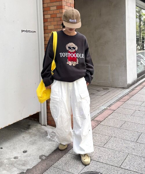 CIAOPANIC TYPY（チャオパニックティピー）の「【ユニセックス】犬アソート柄ロゴジャガードニット（ニット/セーター・レディース・チャコールグレー/ネイビー/イエロー/オレンジ/ライトグレー・LARGE/MEDIUM）」の20枚目の写真