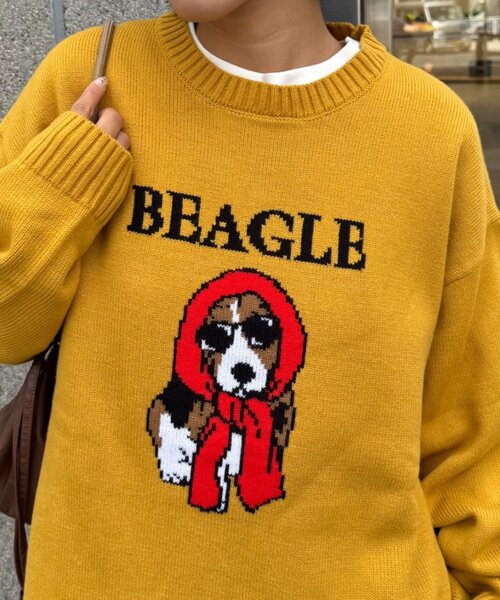 ユニセックス】犬アソート柄ロゴジャガードニット（ニット/セーター