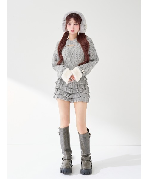 Darich　ダーリッチ　フリルニットコンビネゾン　グレー free Lサイズ Darich ダーリッチ フリルニットコンビネゾン グレー free Lサイズ