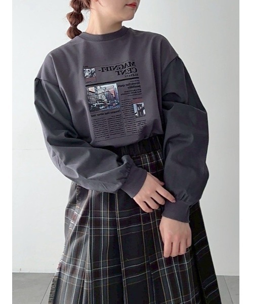 SM2（エスエムツー）の「袖布帛インレイロゴプルオーバー（Tシャツ/カットソー・レディース・オフホワイト/チャコールグレー/ブルー/ブラック/ボルドー・F）」の4枚目の写真