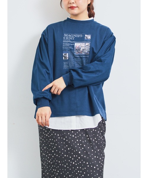 SM2（エスエムツー）の「袖布帛インレイロゴプルオーバー（Tシャツ/カットソー・レディース・オフホワイト/チャコールグレー/ブルー/ブラック/ボルドー・F）」の5枚目の写真