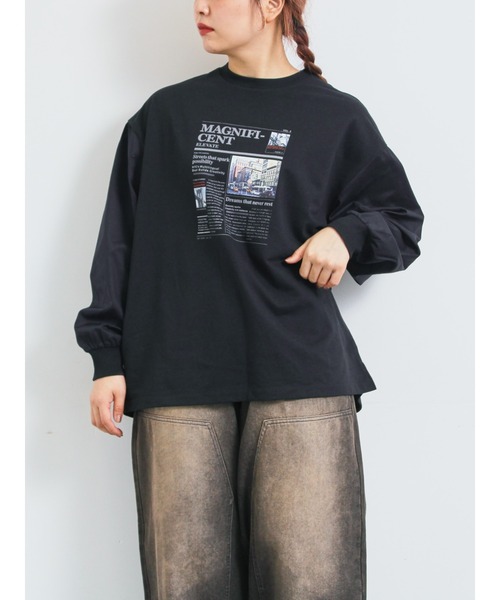 SM2（エスエムツー）の「袖布帛インレイロゴプルオーバー（Tシャツ/カットソー・レディース・オフホワイト/チャコールグレー/ブルー/ブラック/ボルドー・F）」の3枚目の写真