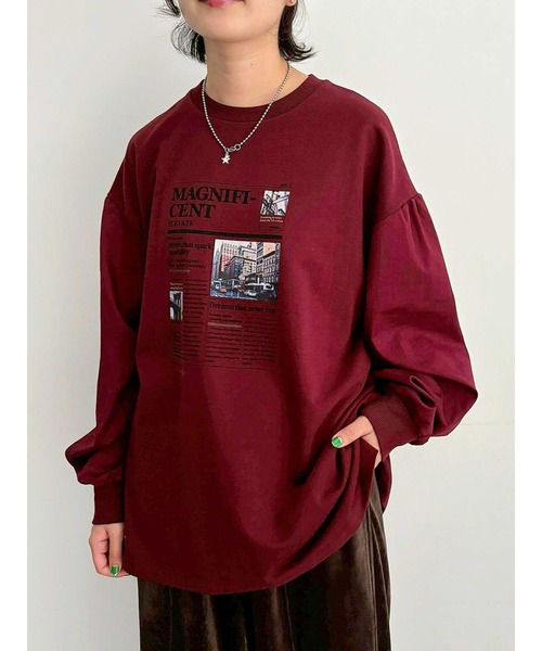 SM2（エスエムツー）の「袖布帛インレイロゴプルオーバー（Tシャツ/カットソー・レディース・オフホワイト/チャコールグレー/ブルー/ブラック/ボルドー・F）」の9枚目の写真