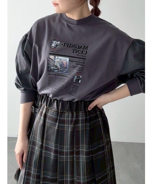 SM2（エスエムツー）の「袖布帛インレイロゴプルオーバー（Tシャツ/カットソー・レディース・オフホワイト/チャコールグレー/ブルー/ブラック/ボルドー・F）」の6枚目の写真