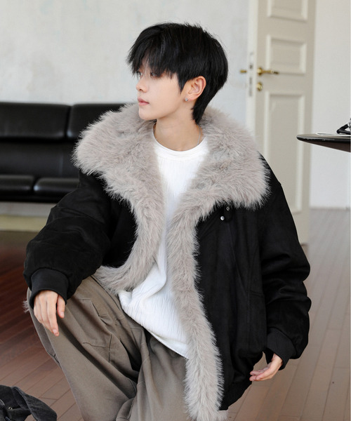 セール】【neos】オーバーサイズ フェイクファー ムートン ジャケット