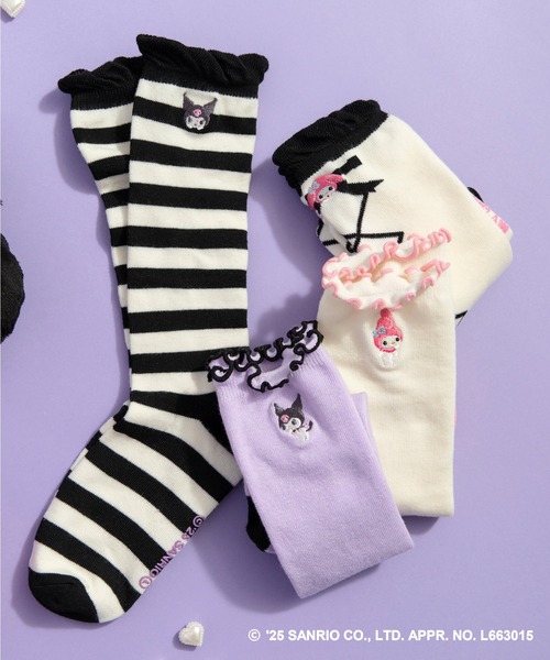 sanrio（サンリオ）の「【サンリオキャラクターズ】ワンポイント刺繍ハイソックス（ソックス/靴下・キッズ・ブラック/カラフル/アイボリー/ラベンダー・13-15cm/16-18cm/19-21cm）」の7枚目の写真
