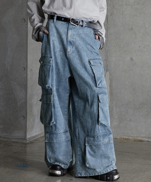 SERACE】Super wide vintage denim parachute cargo pants / スーパー
