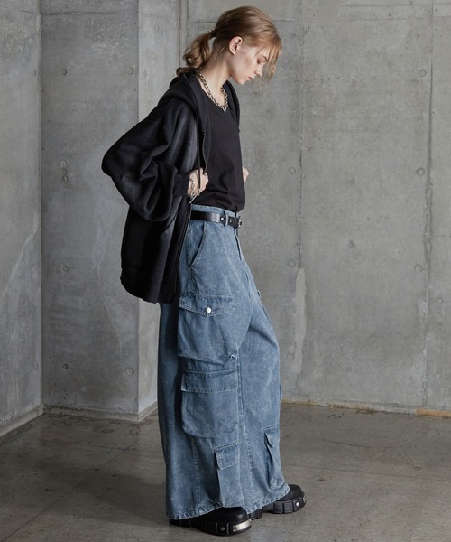 SERACE（セラス）の「【SERACE】Super wide vintage denim parachute cargo pants / スーパーワイドヴィンテージデニムパラシュートカーゴパンツ（デニムパンツ・メンズ・ブラック/ブルー/ホワイト・L/S/M）」の8枚目の写真