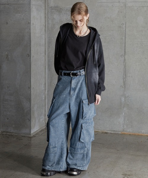 SERACE（セラス）の「【SERACE】Super wide vintage denim parachute cargo pants / スーパーワイドヴィンテージデニムパラシュートカーゴパンツ（デニムパンツ・メンズ・ブラック/ブルー/ホワイト・L/S/M）」の10枚目の写真