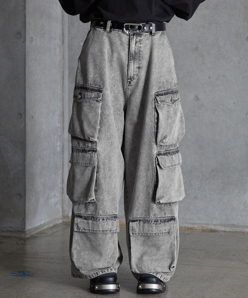 SERACE（セラス）の「【SERACE】Super wide vintage denim parachute cargo pants / スーパーワイドヴィンテージデニムパラシュートカーゴパンツ（デニムパンツ・メンズ・ブラック/ブルー/ホワイト・L/S/M）」の4枚目の写真