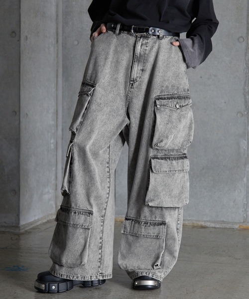 SERACE（セラス）の「【SERACE】Super wide vintage denim parachute cargo pants / スーパーワイドヴィンテージデニムパラシュートカーゴパンツ（デニムパンツ・メンズ・ブラック/ブルー/ホワイト・L/S/M）」の5枚目の写真